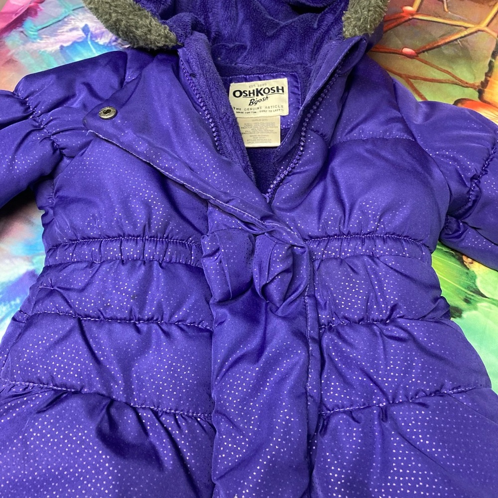 toddler 2T Oshkosh Girls warm winter coat. Black 2T Oshkosh snow bibs.